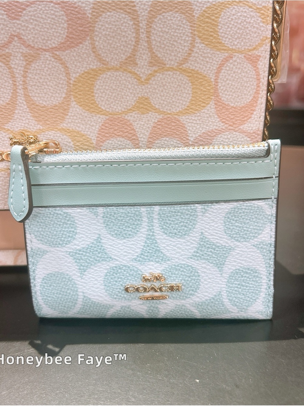 Coach skinny Mint Signature Card case with Gold Logo